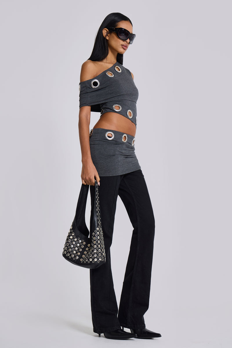 Jaded London Asymmetric Eyelet-embellished Mini Dress - Black Jaded London Asymmetric Eyelet-embellished Mini Dress - Black
