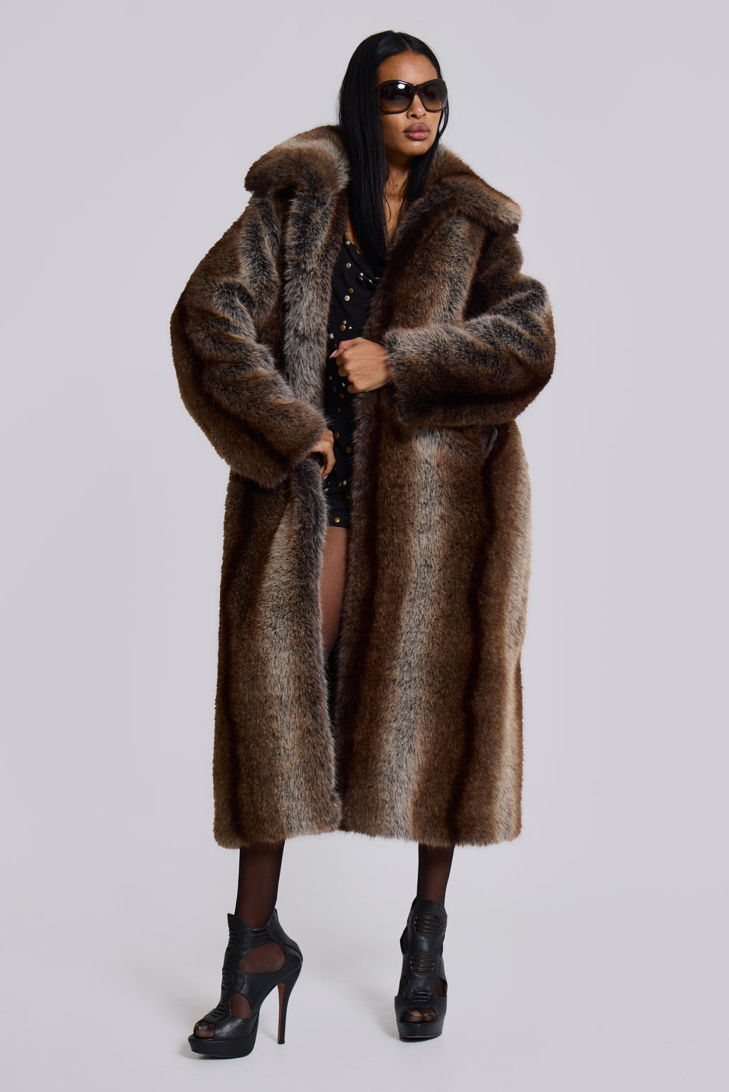 Agyness Brown Faux Fur Coat | Jaded London