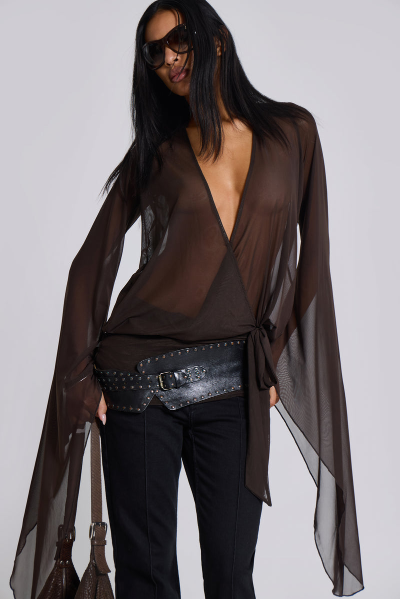 jaded london brown mesh dress Jaded London Knitted Trim Plunge Dress in Brown