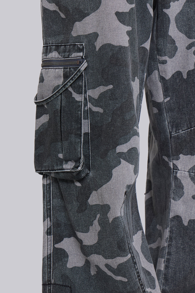 Washed Black Trooper Camo Cargo Pant