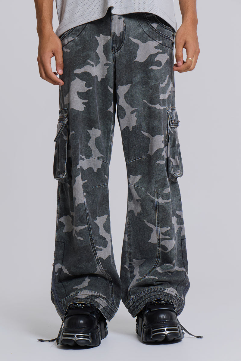 Washed Black Trooper Camo Cargo Pant