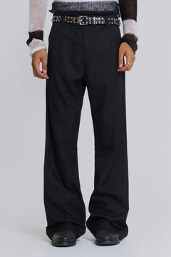 Black Stacked Bootcut Suit Pants – view 1