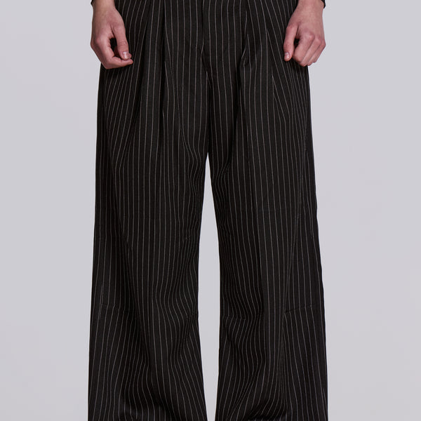 Black Pinstripe Goliath Pants | Jaded London