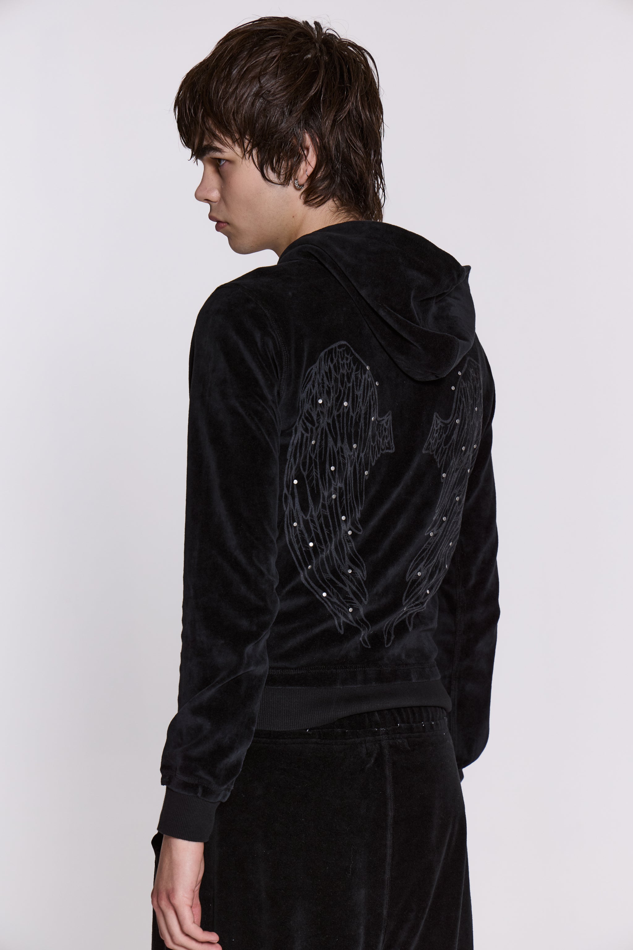 Angel Black Velour Zip Hoodie