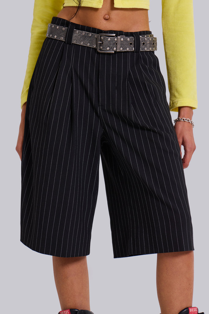 Black Pinstripe Goliath Shorts