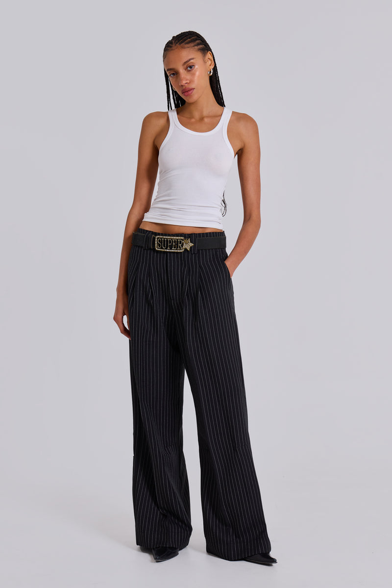 Black Pinstripe Goliath Pants