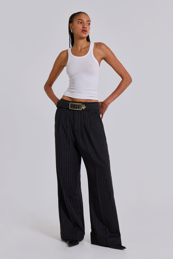 Black Pinstripe Goliath Pants