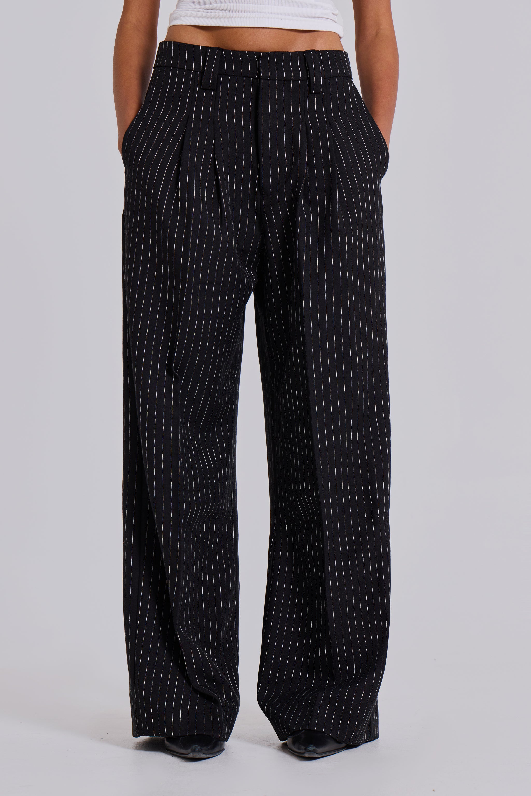 Black Pinstripe Goliath Suit Pants