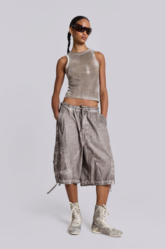 Stone Oil Wash Parachute Shorts - XXS / Grey