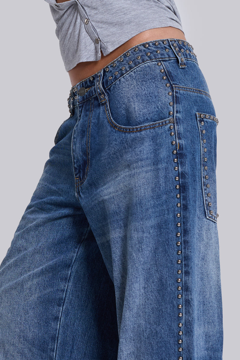 Nailed Studded Colossus Jeans in Vintage Blue Wash