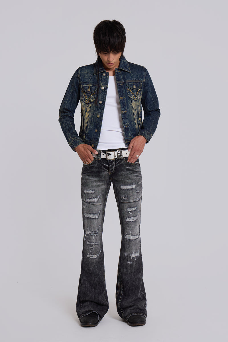 Washed Black Laced Bootcut Jeans