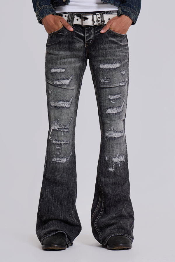 Washed Black Laced Bootcut Jeans