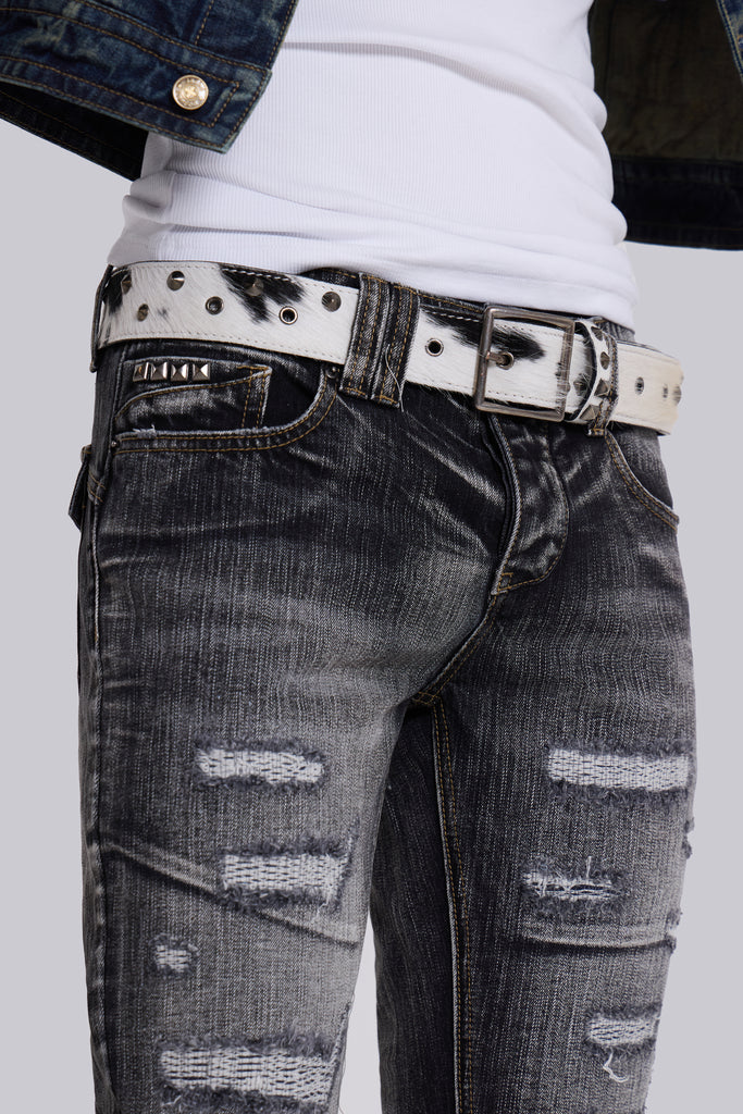 Washed Black Laced Flared Jeans