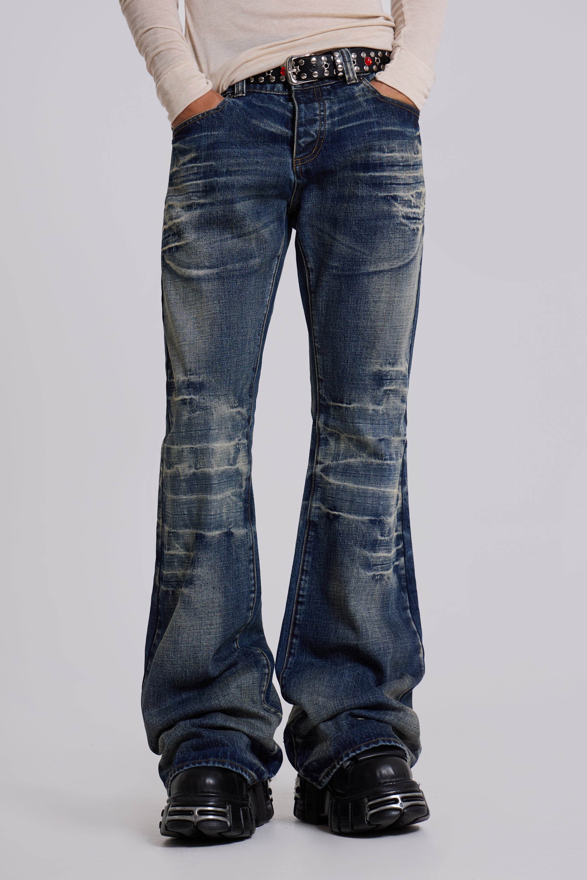 Mid Blue Drift Bootcut Jeans | Jaded London | Clothing