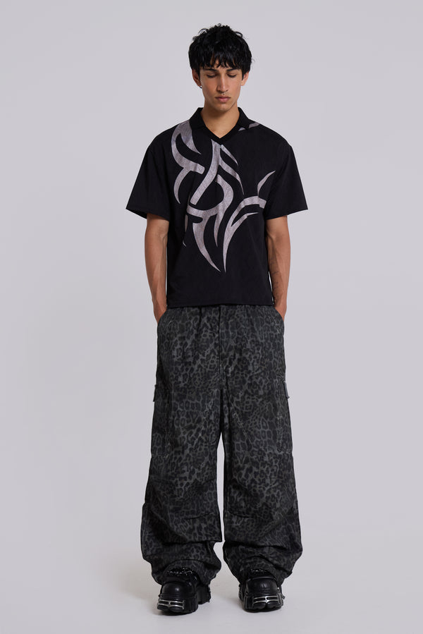 Charcoal Leopard Parachute Pants