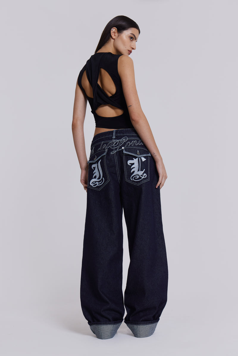 Sonic Embroidered Baggy Jeans In Indigo