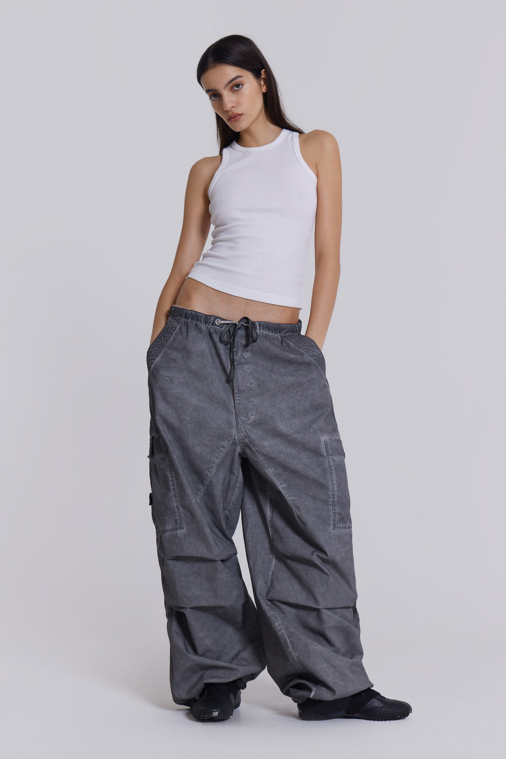 Shop Black Oil Wash Parachute Pants | Jaded London | Clothing