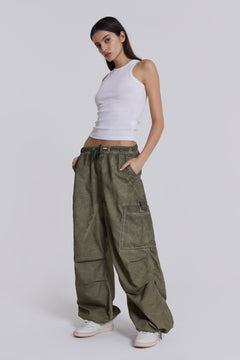 Khaki Oil Wash Parachute Pants - XXS / Khaki