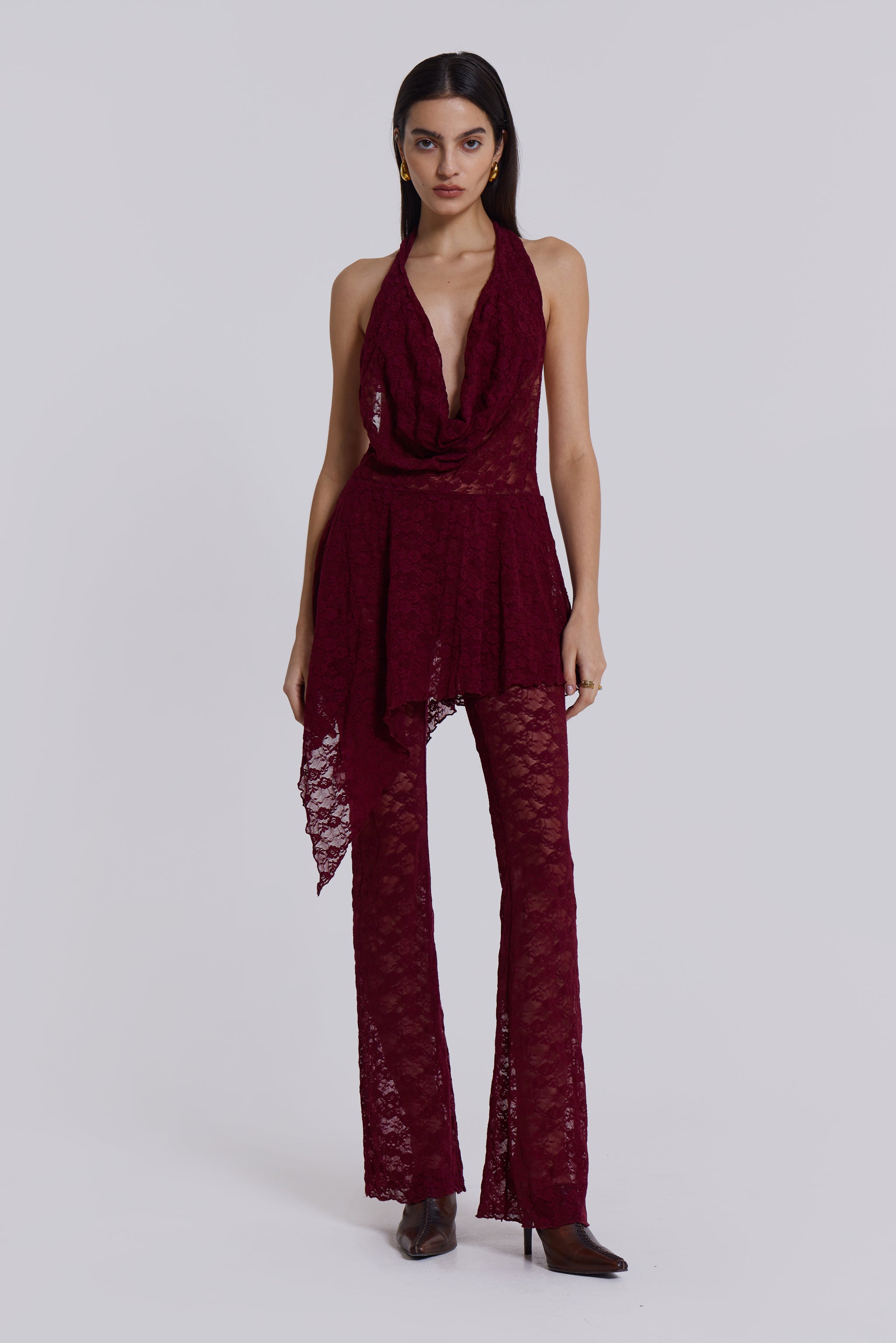 Lace Dress With Cowl Neck & Hood with Matching Trousers | Jaded London