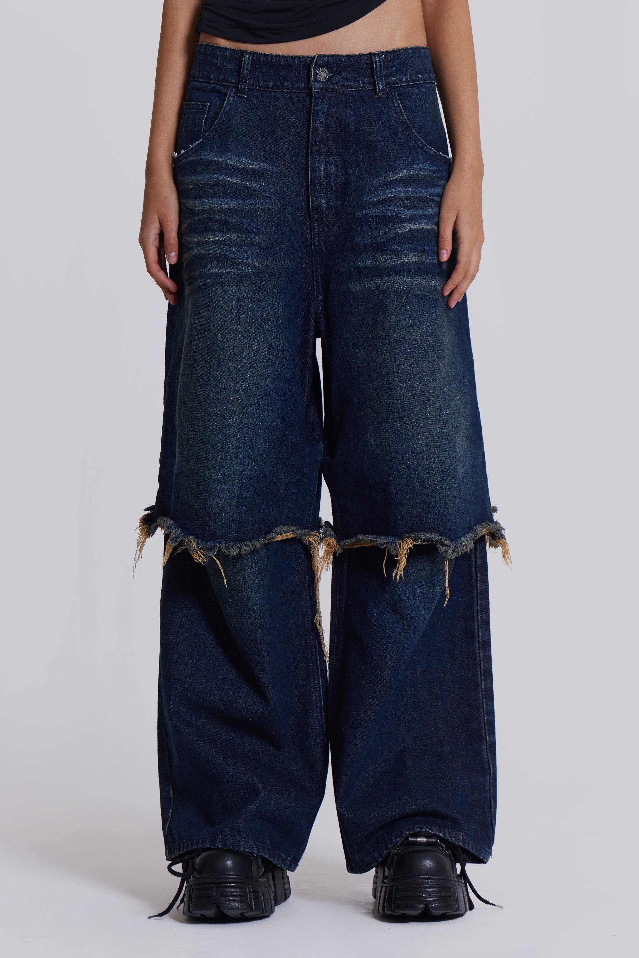 Indigo Blue Denim Double Layer Jort Jeans | Jaded London