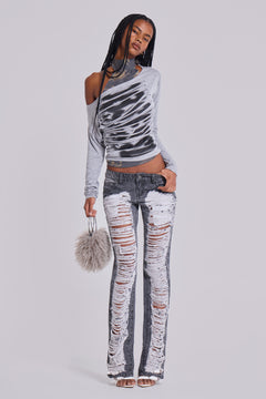 Zain Shredded Straight Jeans in Grey - W24 / Grey