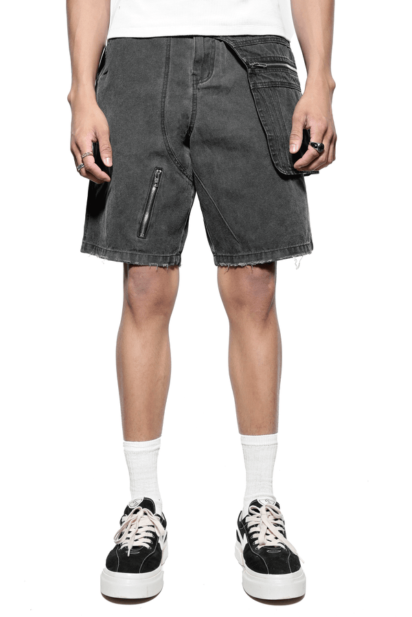 Grey Washed Workwear Saddle Shorts