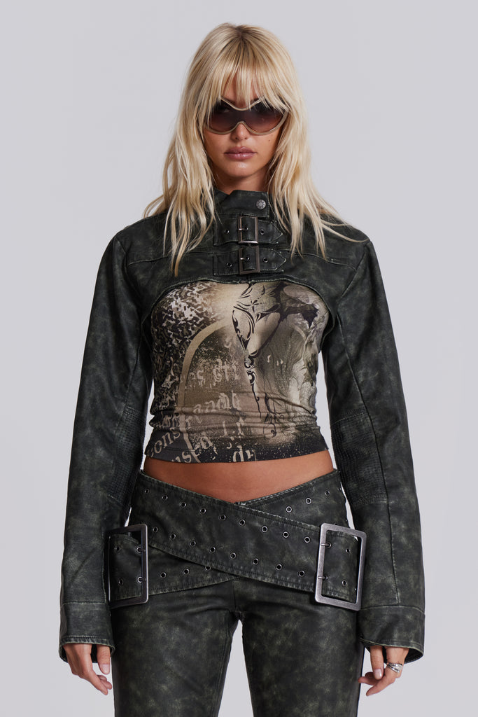 Black Faux Leather Cropped Biker Jacket | Jaded London