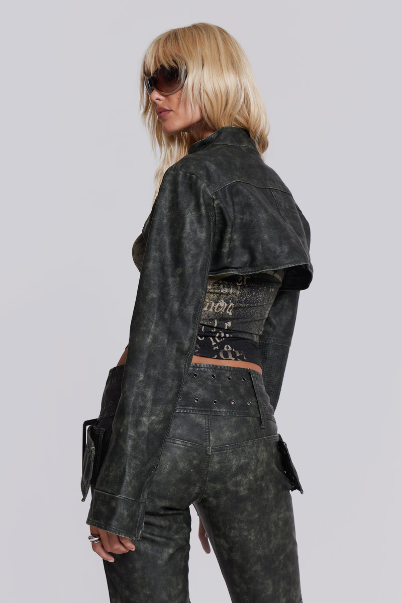 Black Faux Leather Cropped Biker Jacket | Jaded London