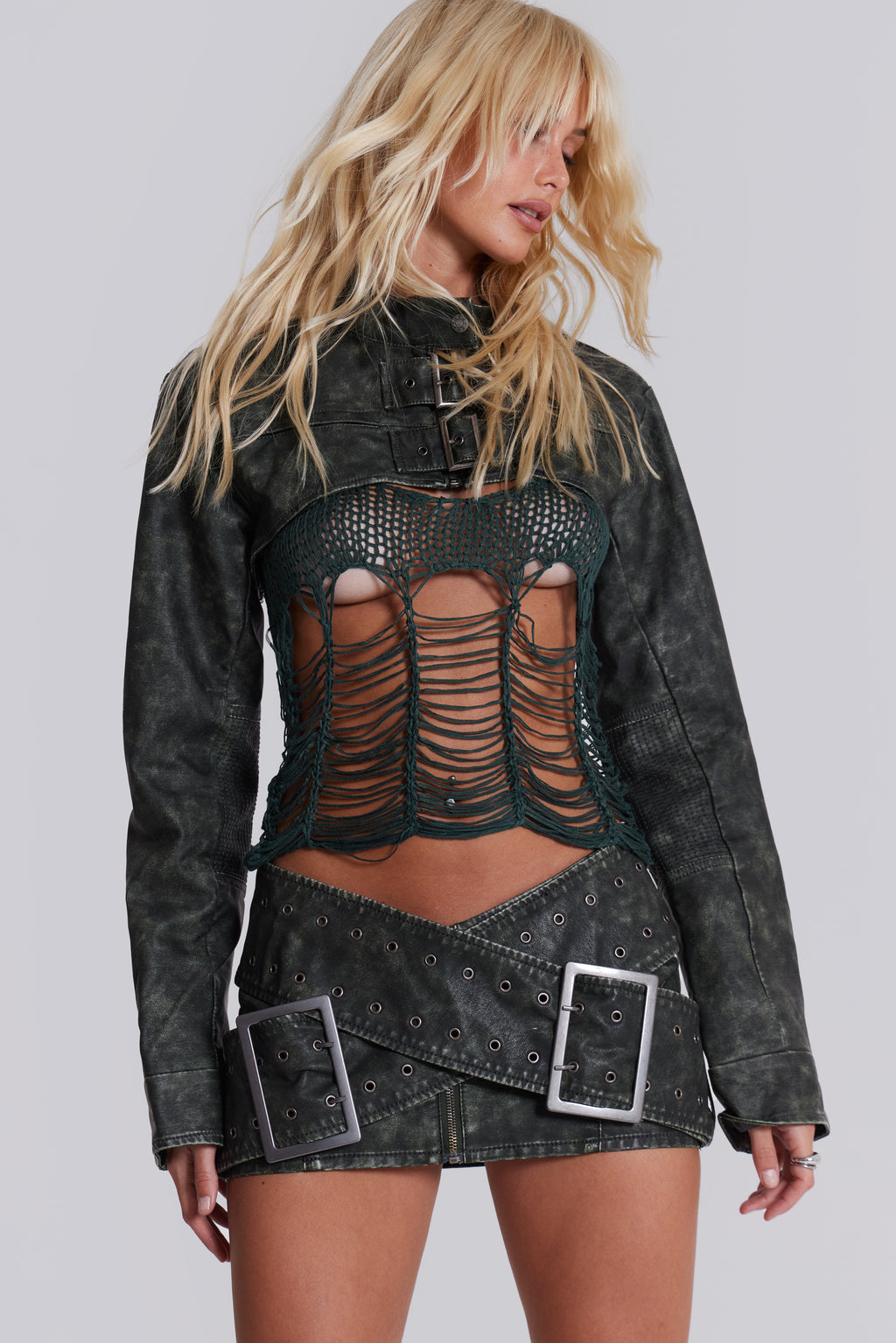 Black Faux Leather Cropped Biker Jacket | Jaded London