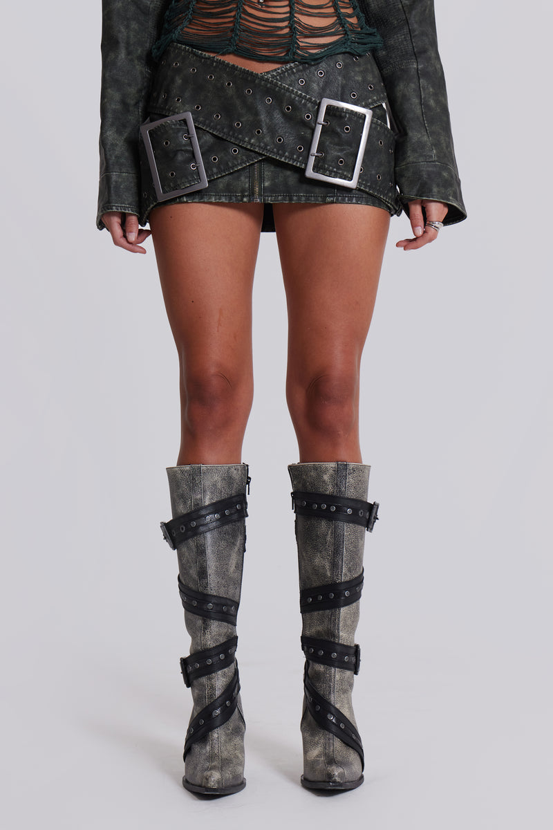 Black Faux Leather Wrap Around Belt Mini Skirt | Jaded London