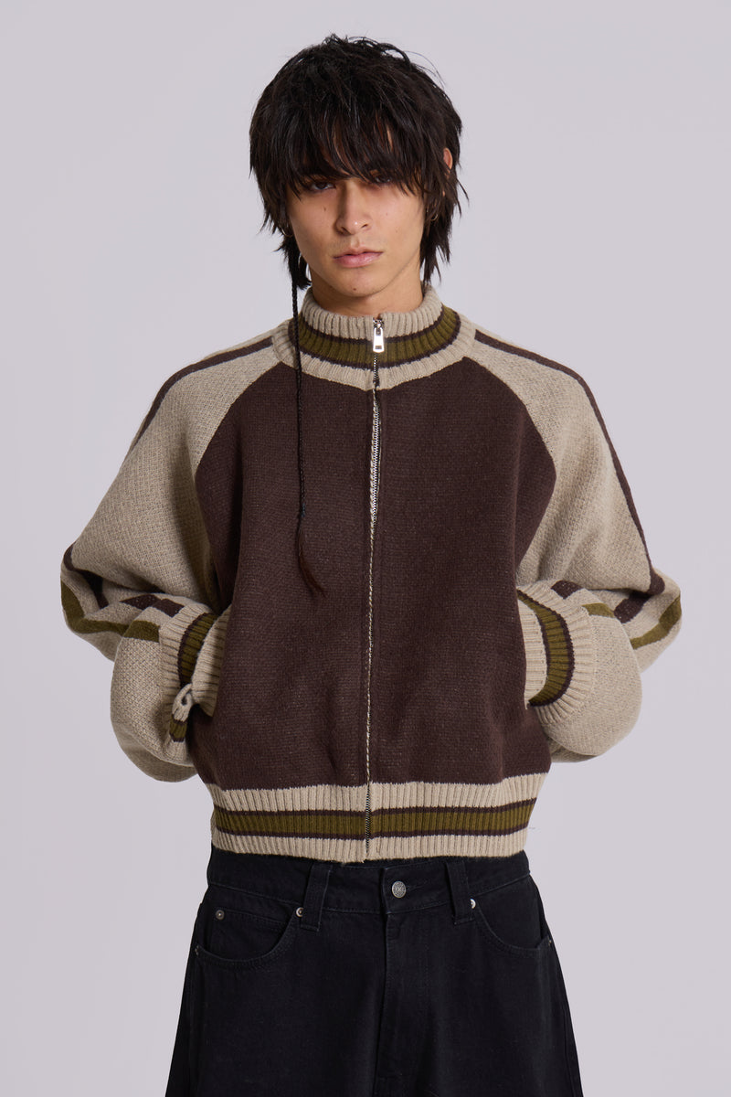 Brown Team 85 Knitted Bomber Jacket