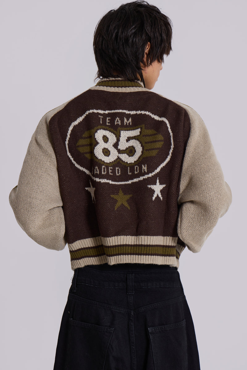 Brown Team 85 Knitted Bomber Jacket