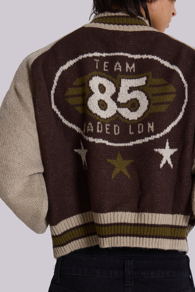 Brown Team 85 Knitted Bomber Jacket