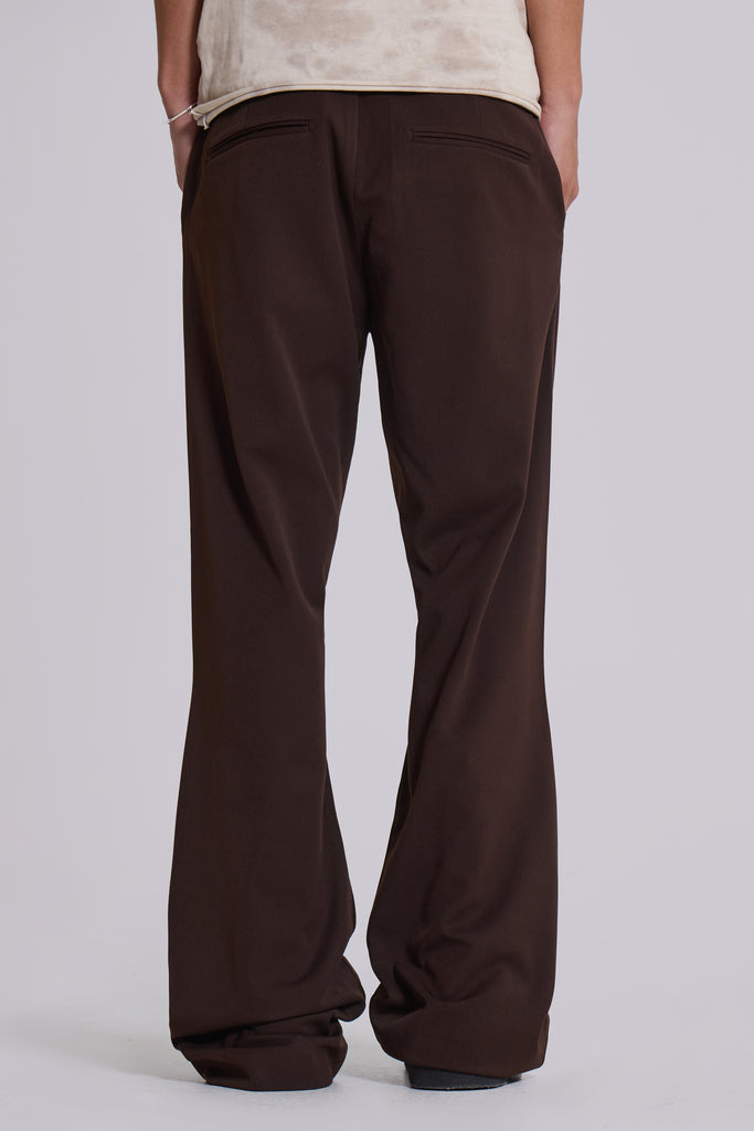 Brown Stacked Bootcut Suit Pants