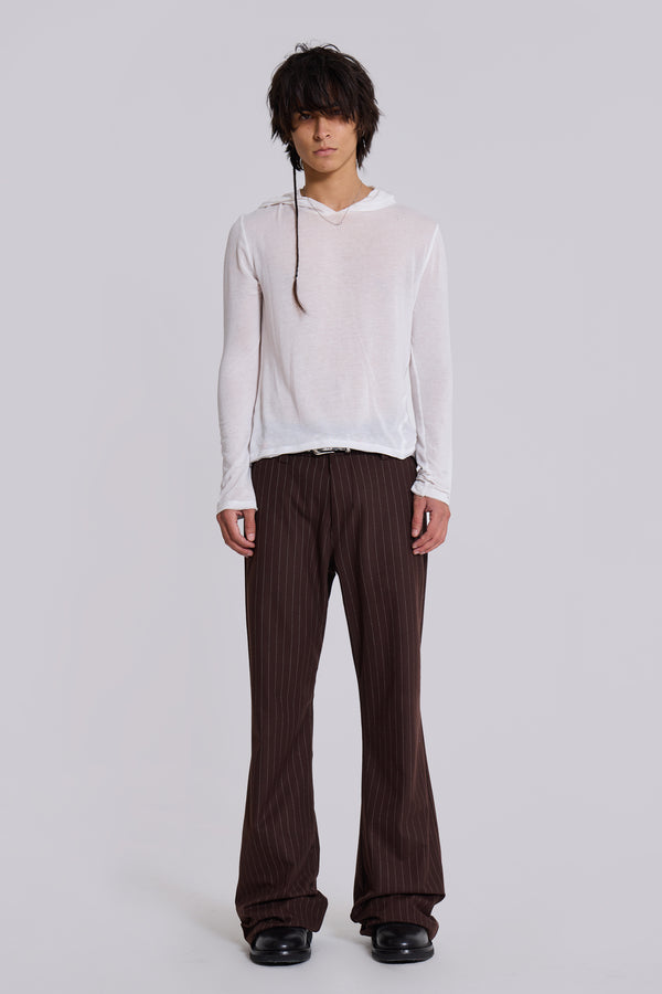 Brown Pinstripe Stacked Bootcut Suit Pants