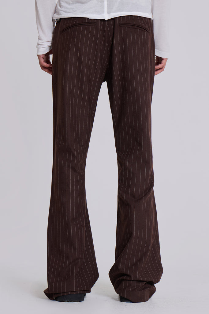 Brown Pinstripe Stacked Bootcut Suit Pants