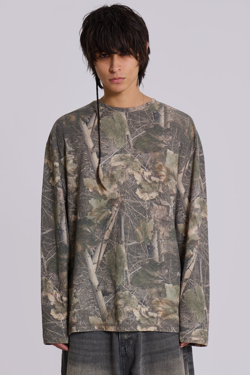 Woodland Camo Waffle Long Sleeve Top