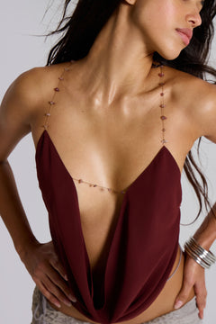 Asteria Backless Cowl Top in Burgundy - UK 16 / Multi