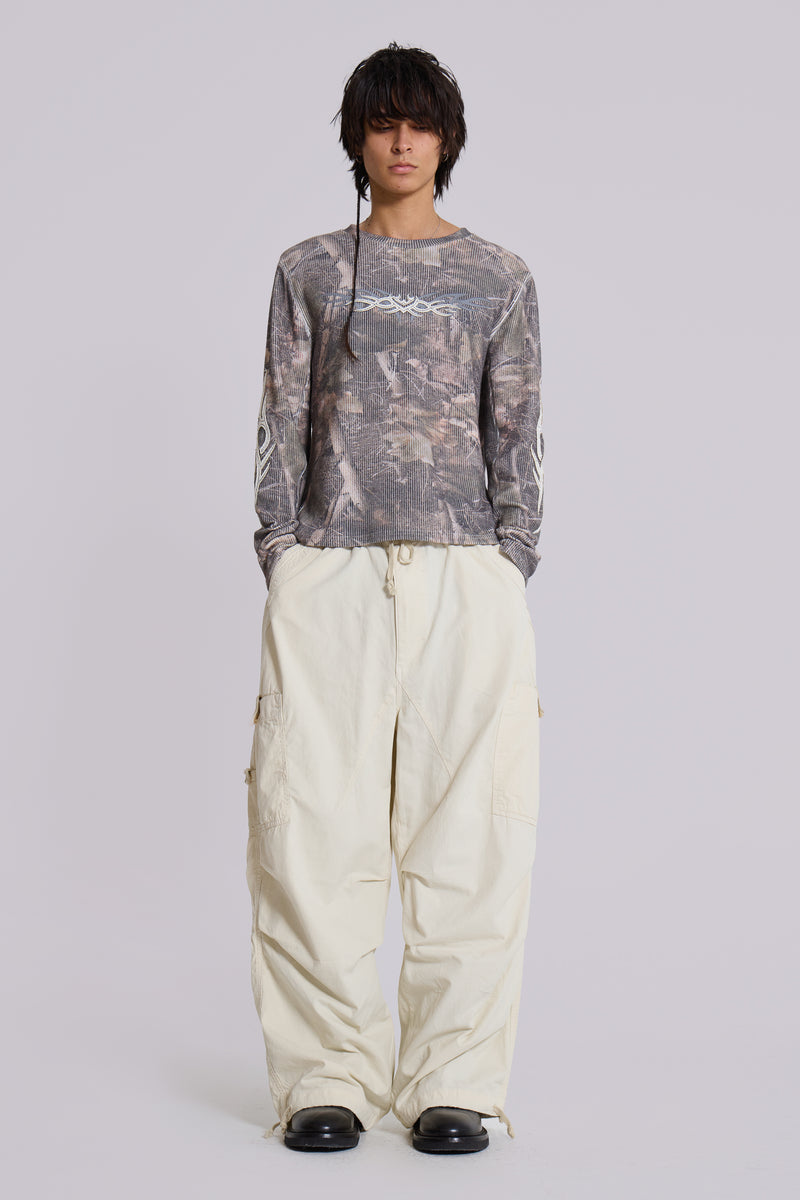 Ecru Parachute Cargo Pants