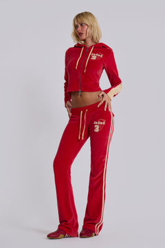 Red Three Velour Low-rise Bootcut Trousers - UK 16 / Red