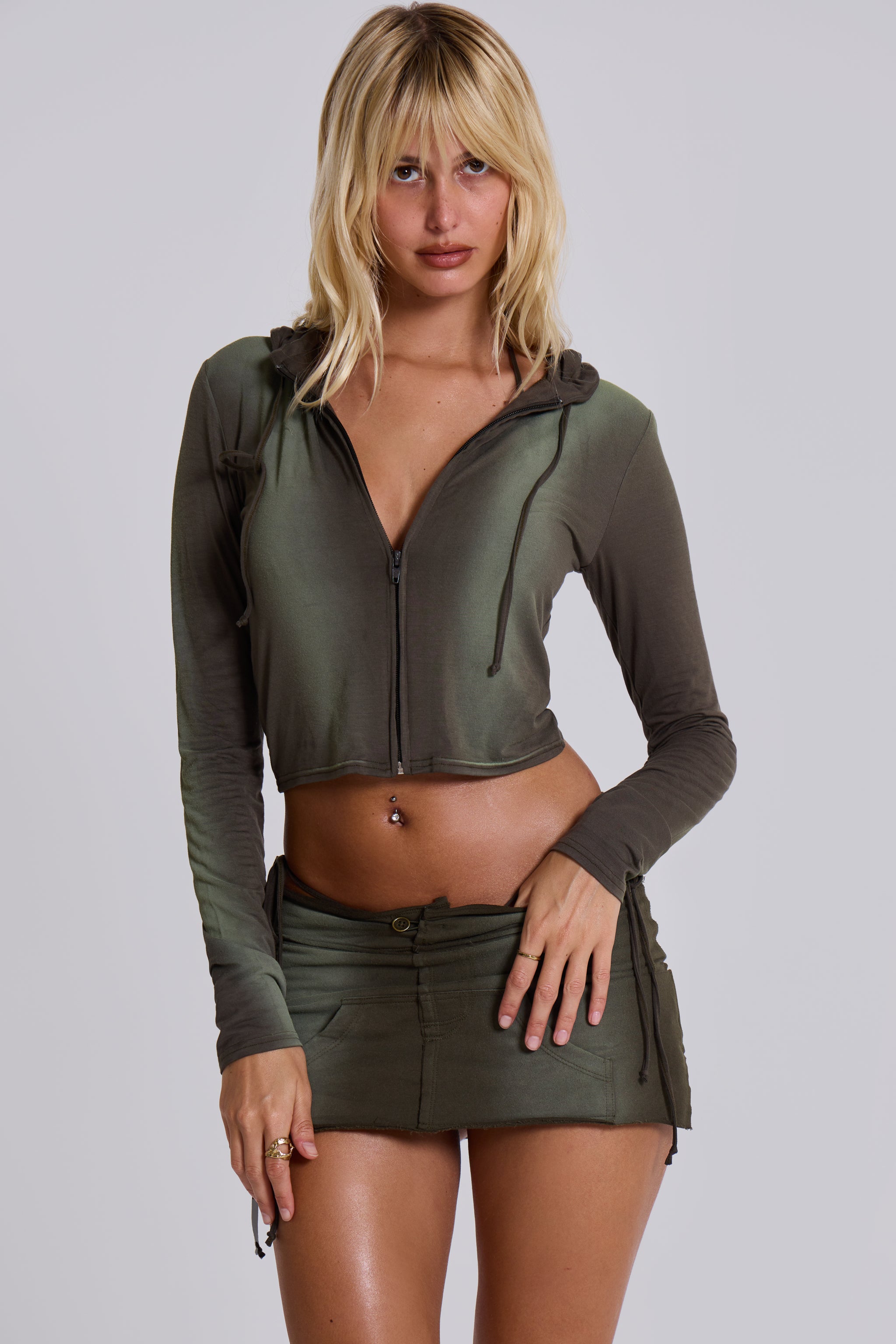 Tacha Zip Through Ombré Crop Hoodie