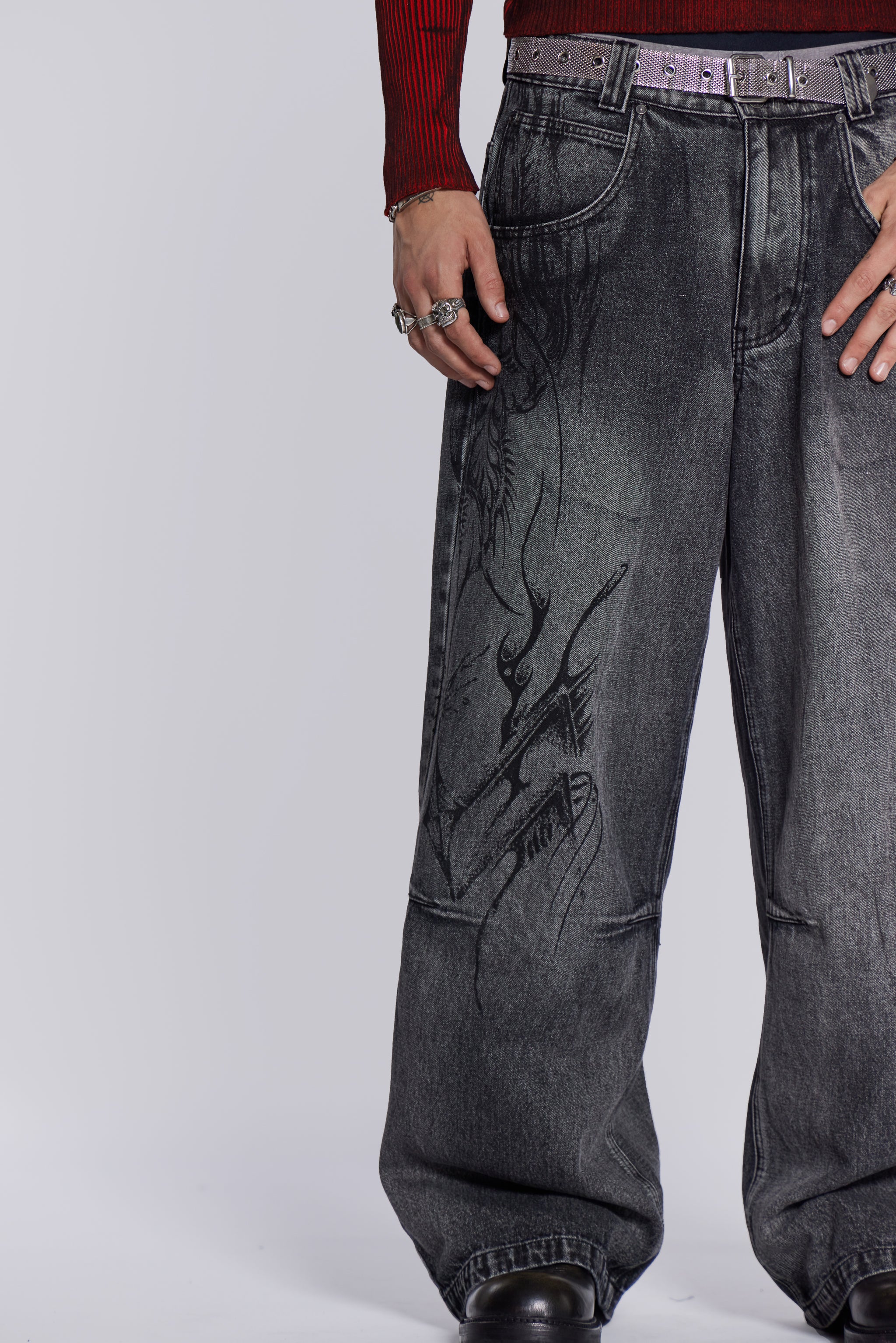 Black & Grey Panelled Logo Jeans