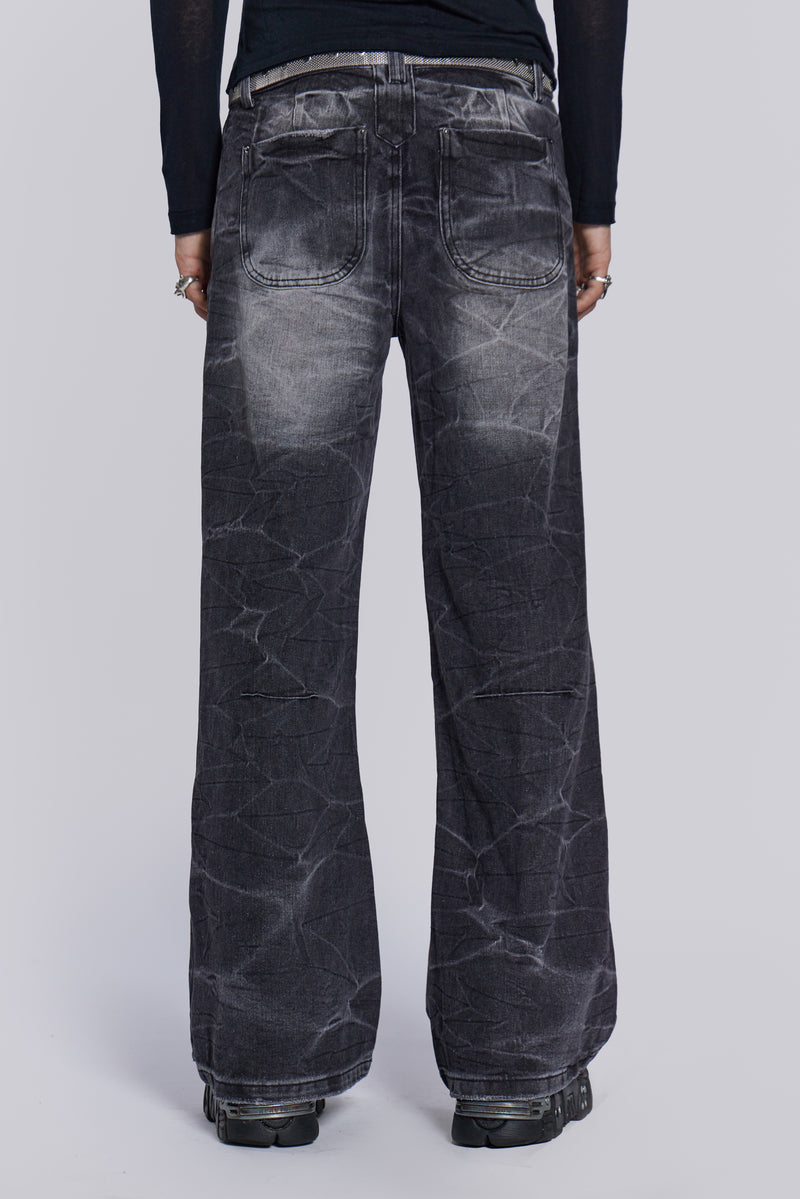 Black Acid Wash High Waisted Flare Jeans | SilkFred UAE