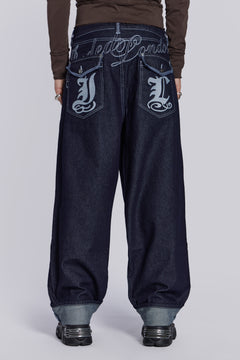 Sonic Embroidered Baggy Jeans - W28 / Blue