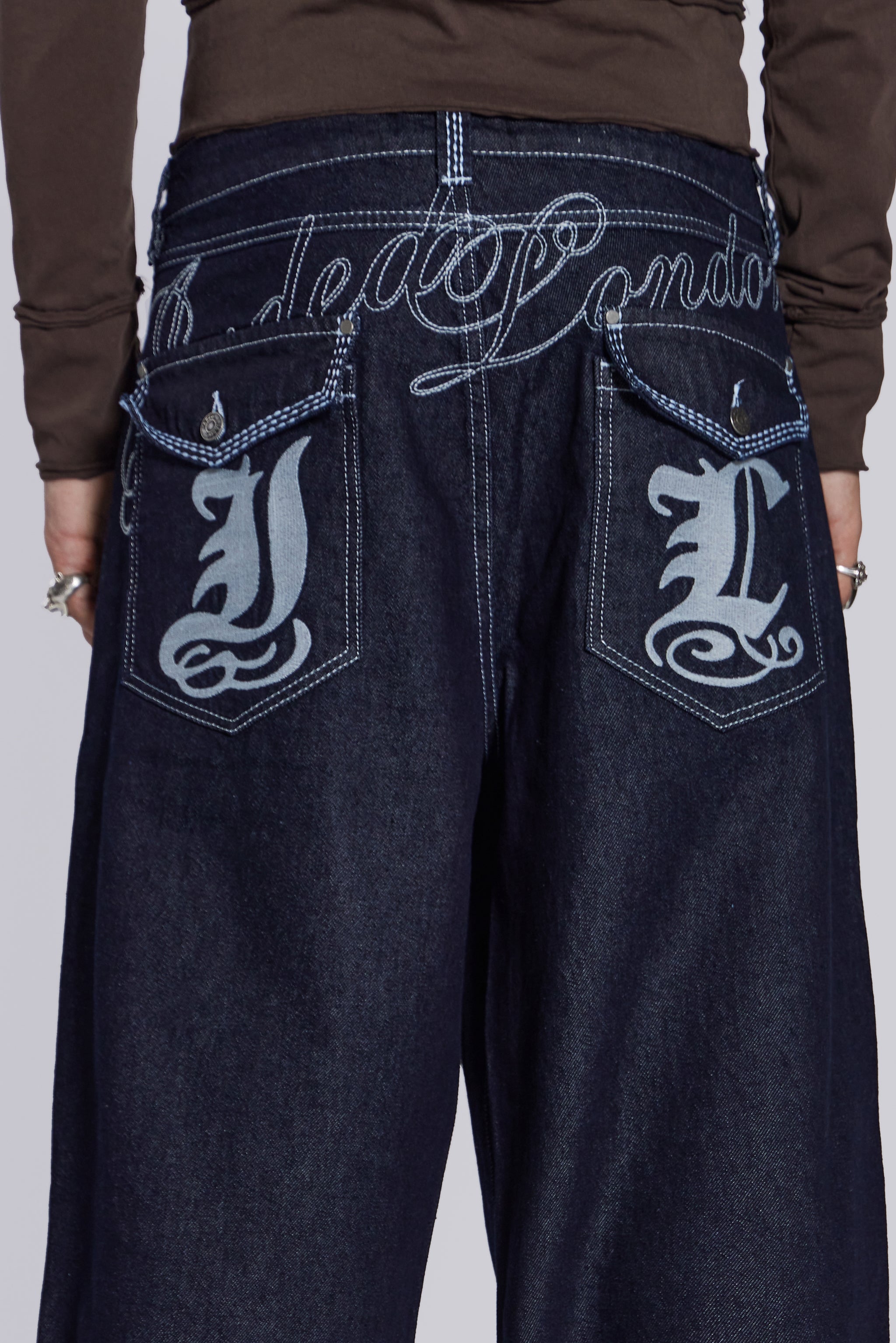 Embroidered Loose Fit Turn Up Jeans | Jaded London