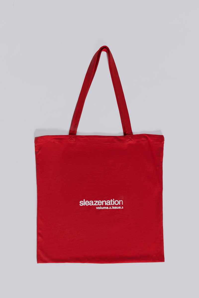 Red Sleazenation slogan tote bag.