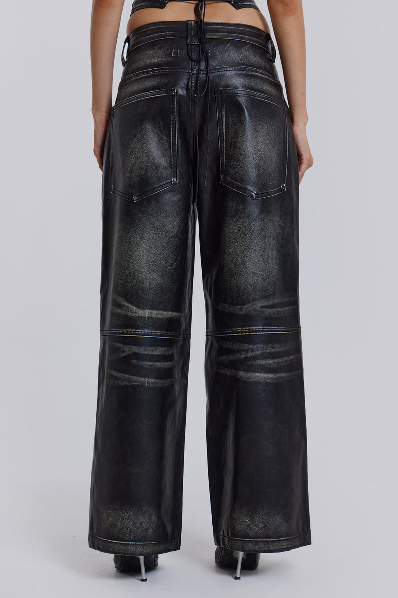 Jaded London straight leg faux leather jeans in black with