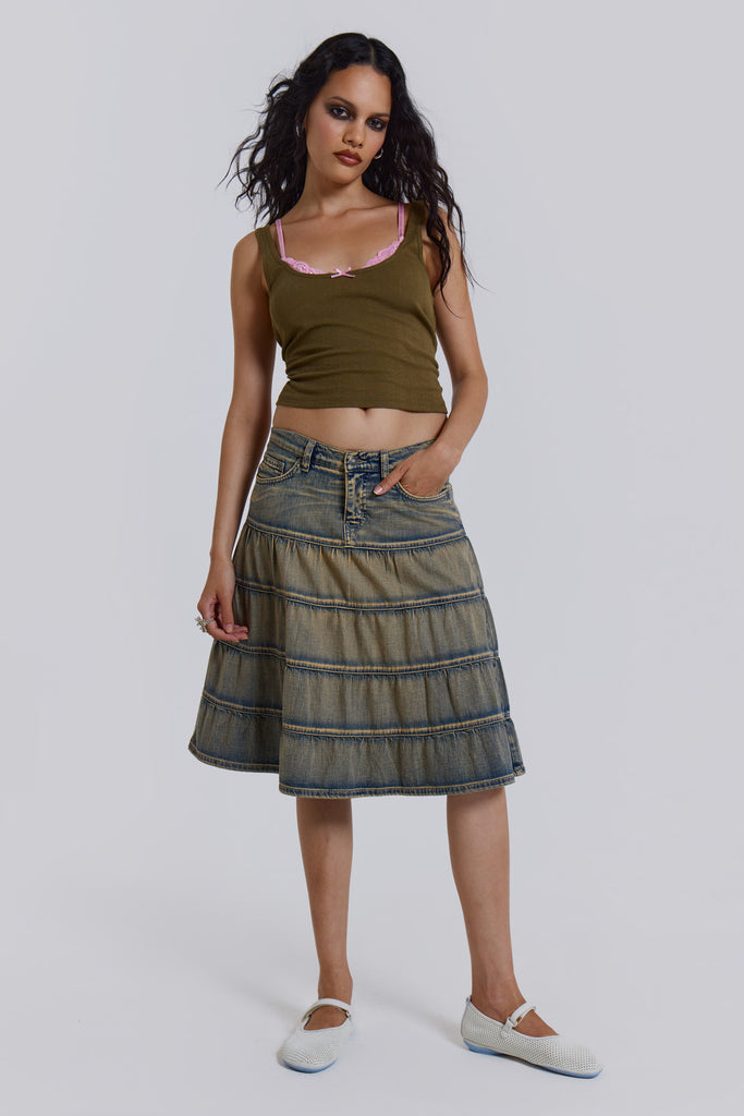 Denim Prairie Midi Skirt