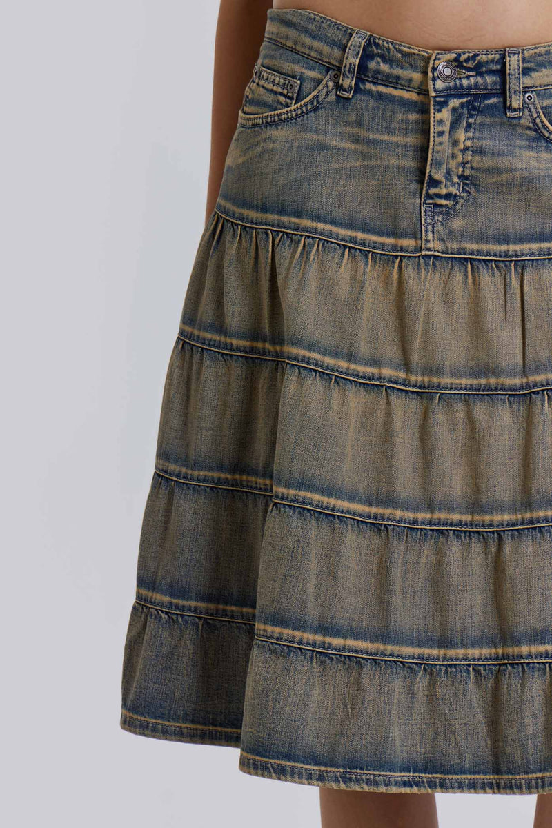 Denim Prairie Midi Skirt | Jaded London
