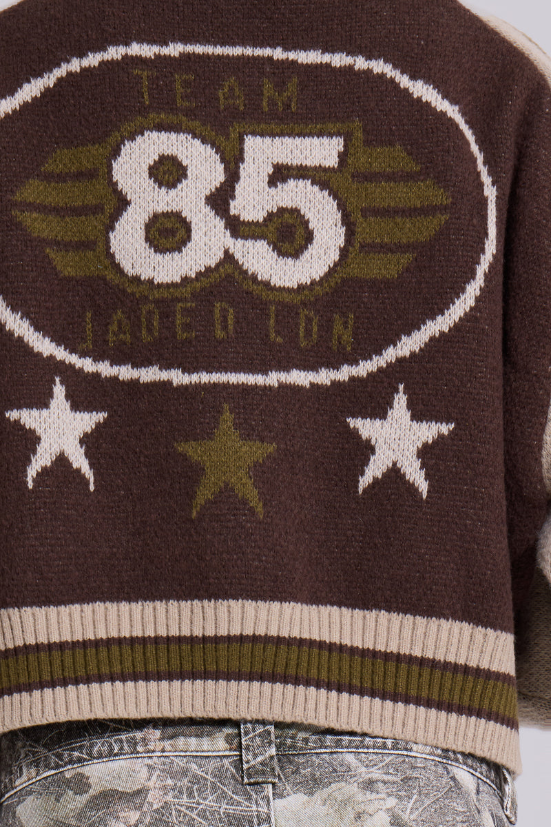 Brown Team 85 Knitted Bomber Jacket